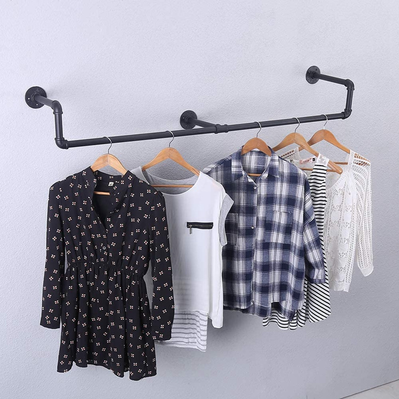 Industrial Pipe Wind Iron Art Water Pipe Clothing Display Rack Wall-mounted Stainless Steel Hanger Clothes Storage Rack