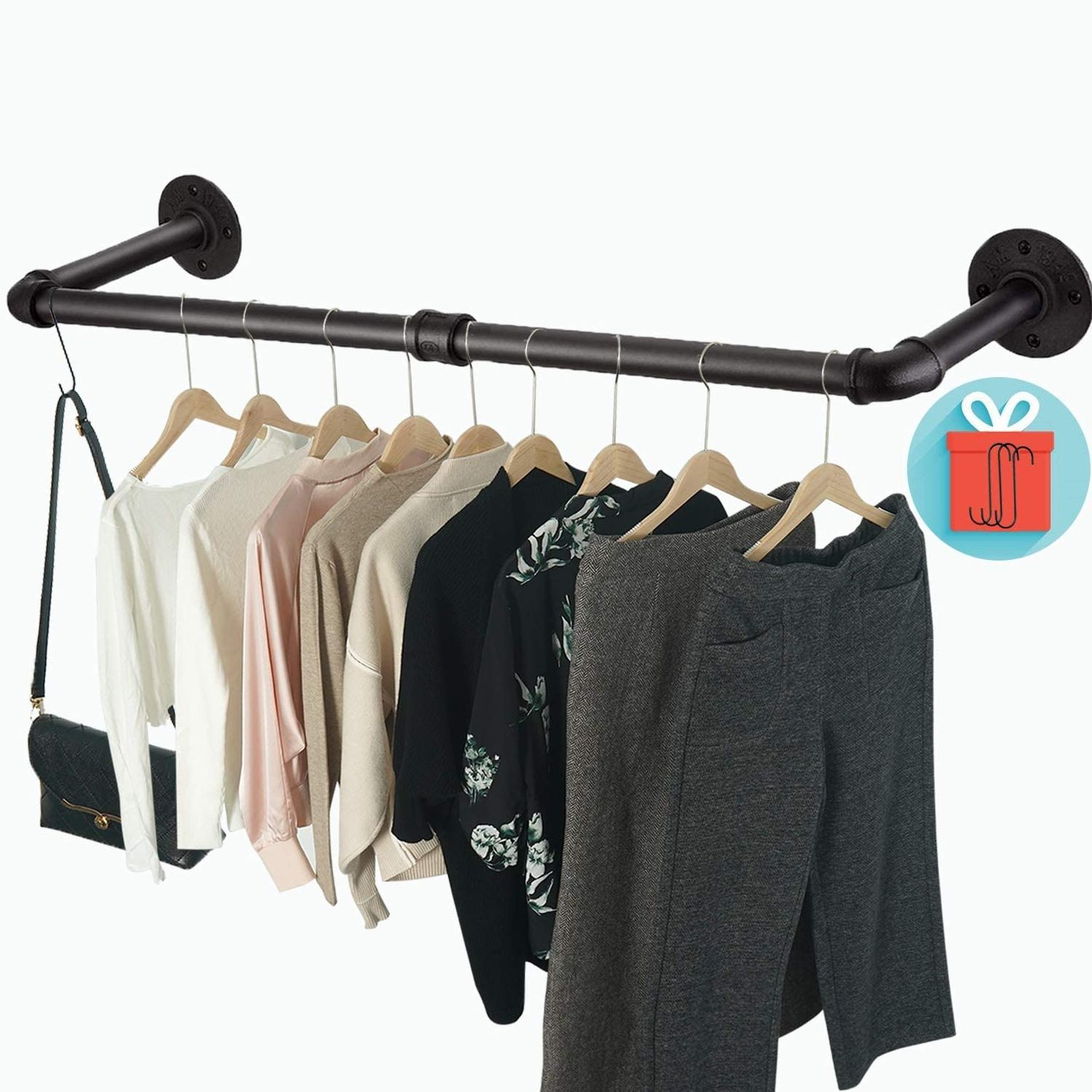 2022 new Wall-mounted hangers, industrial pipe clothes rails, laundry room closet storage clothes rails wall hanger