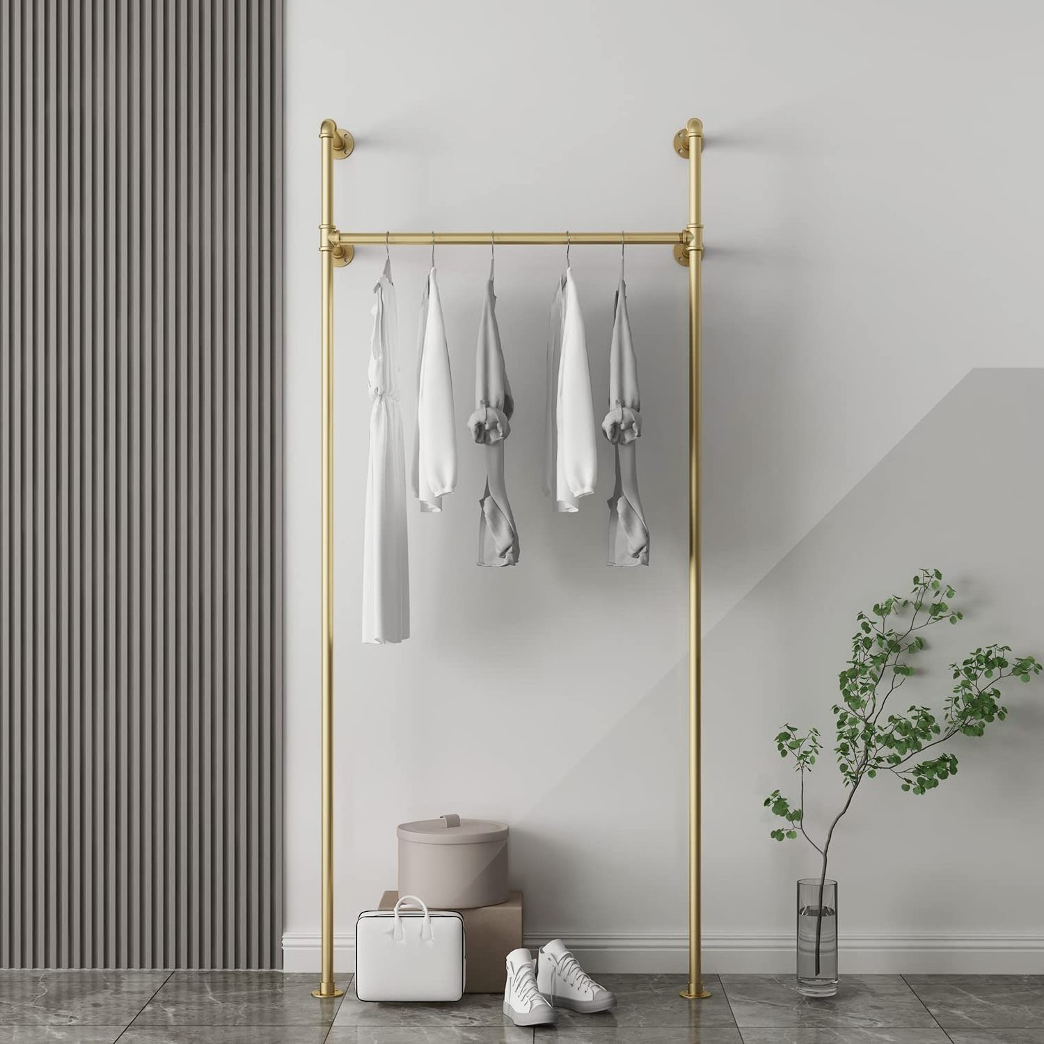 clothing racks gold display Coat Rack Hanger Shelf Garment Display Clothes Hanging Clothing Rack with Wheels 2 Tiers Commercial