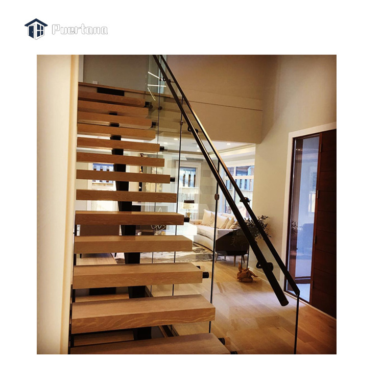 Invisible Stringer Wooden Tread Floating Cantilevered Staircase Straight Floating Stairs With Glass Railing Designs