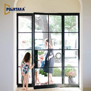 Foshan Aluminum Hinged Patio Doors European Standard Double Panels Swing Style Door Modern French Glass Casement Entry Doors