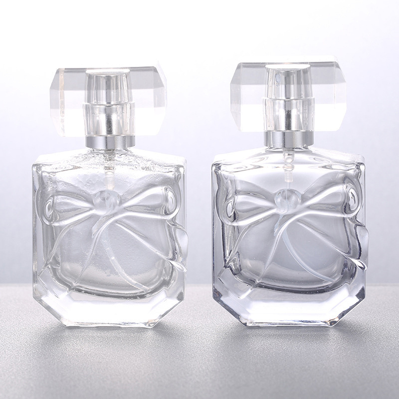 30ml Clear Frosted Embossed Crystal Glass Perfume Bottle Fine Mist Spray With Lid