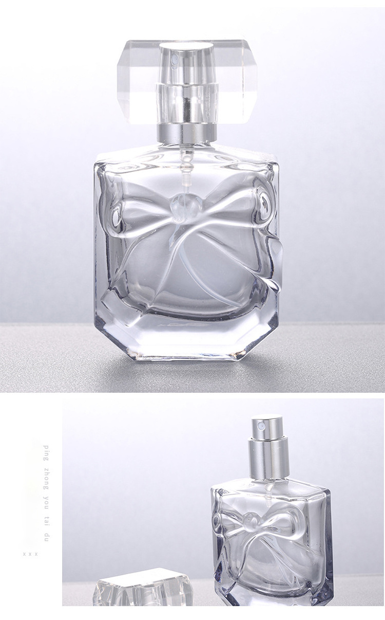 30ml Clear Frosted Embossed Crystal Glass Perfume Bottle Fine Mist Spray With Lid