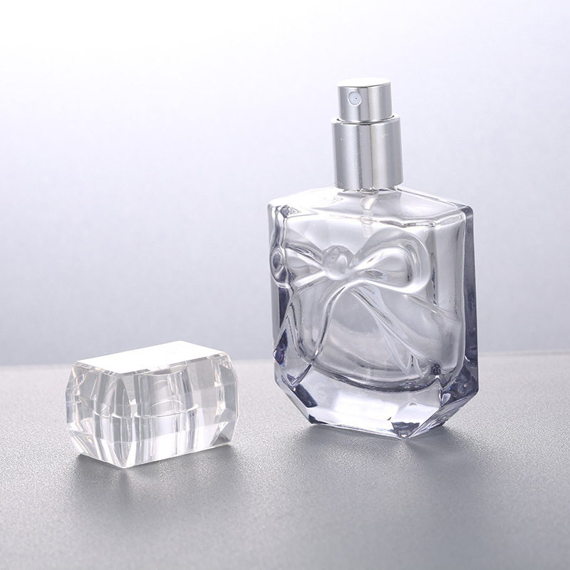 30ml Clear Frosted Embossed Crystal Glass Perfume Bottle Fine Mist Spray With Lid