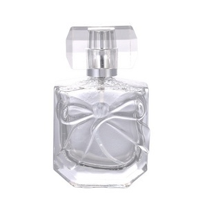 30ml Clear Frosted Embossed Crystal Glass Perfume Bottle Fine Mist Spray With Lid