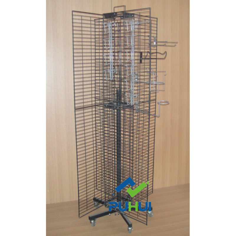 retail store floor standing steel mesh wire panel rotary fixture metal display rack  for hanging socks stockings