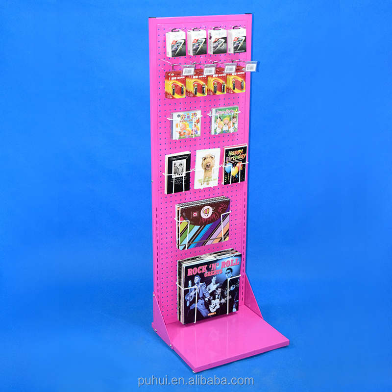 stock floor retail stores steel pegboard rack products presentation pop two sides metal display stand