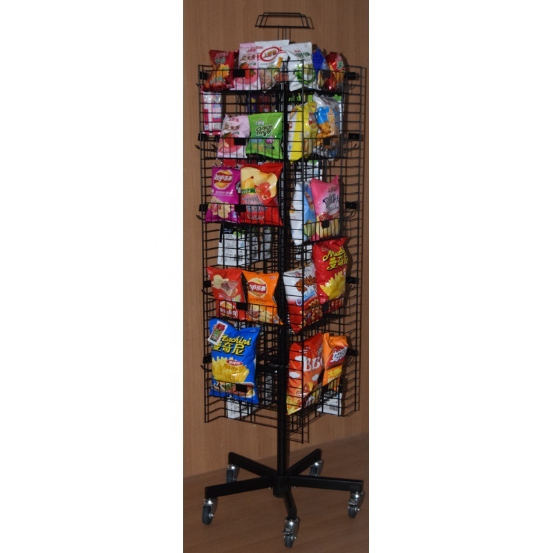 retail store multi shelf POP exposition floor stand customized iron steel gird wire potato chips snack food metal display rack