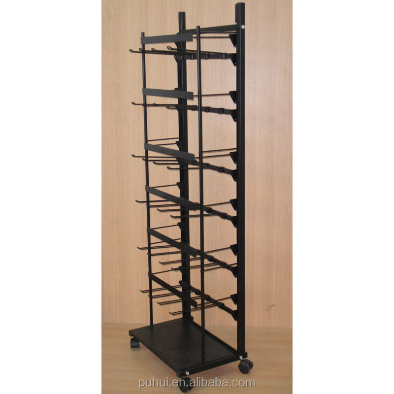 metal floor standing spinning steel wire rod peg hook hangers fixture towel display rack with wheels