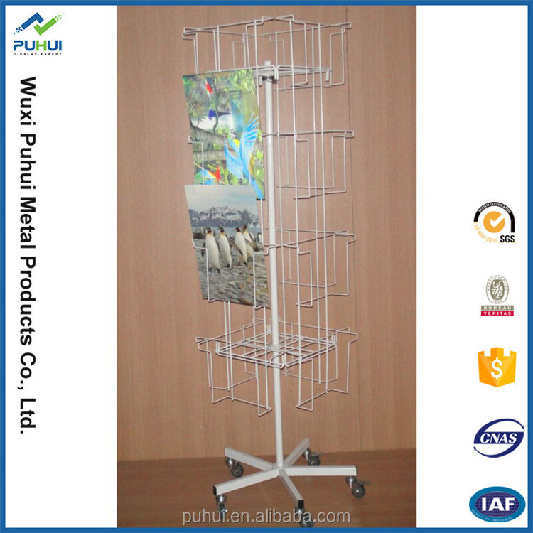 gift shop metal retail fixture custom Floor Standing Wire frame pocket  swivel Greeting Card Display Rack