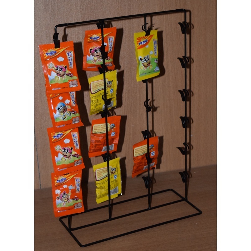 professional factory retail shop fixture steel pipe frame metal wire frame holder custom snacks food display rack