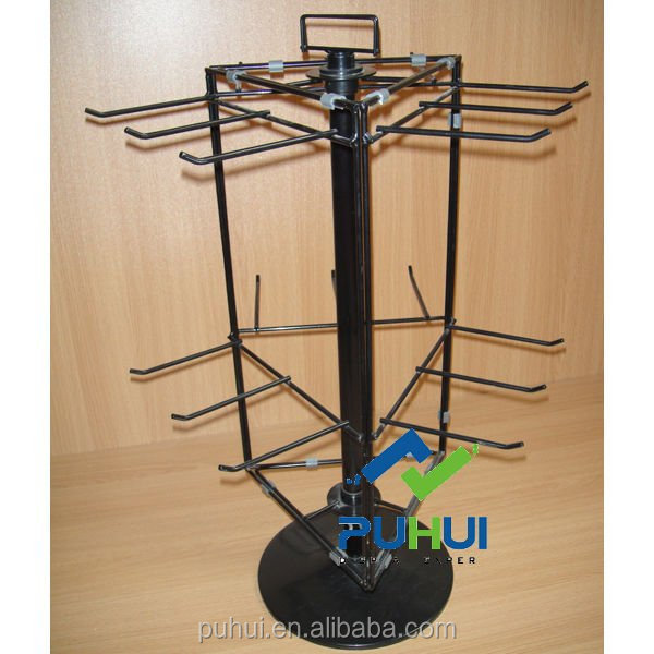 retail shop fixture iron steel Peg Prongs Hanging revolving counter stand metal promotion retail cables ties display rack