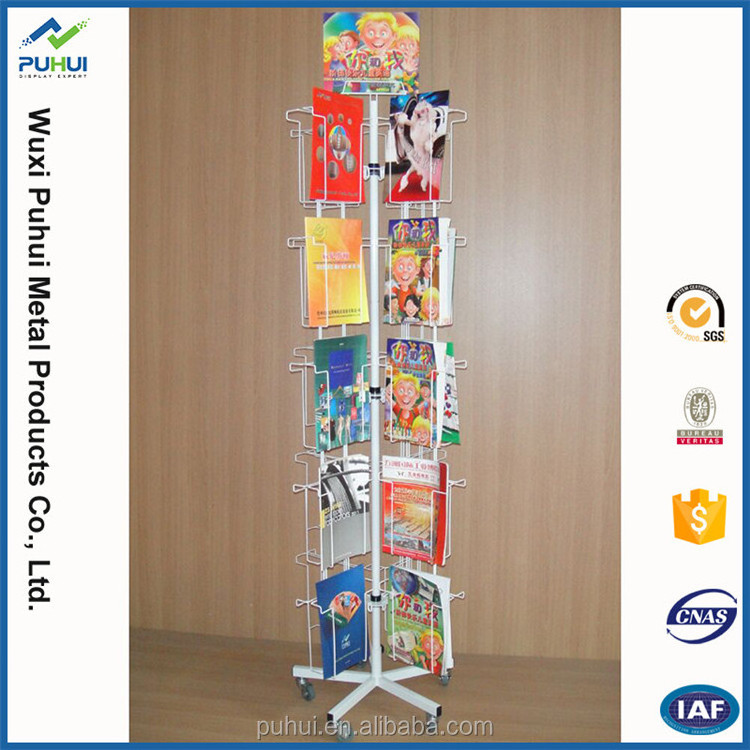 gift shop metal retail fixture custom Floor Standing Wire frame pocket  swivel Greeting Card Display Rack