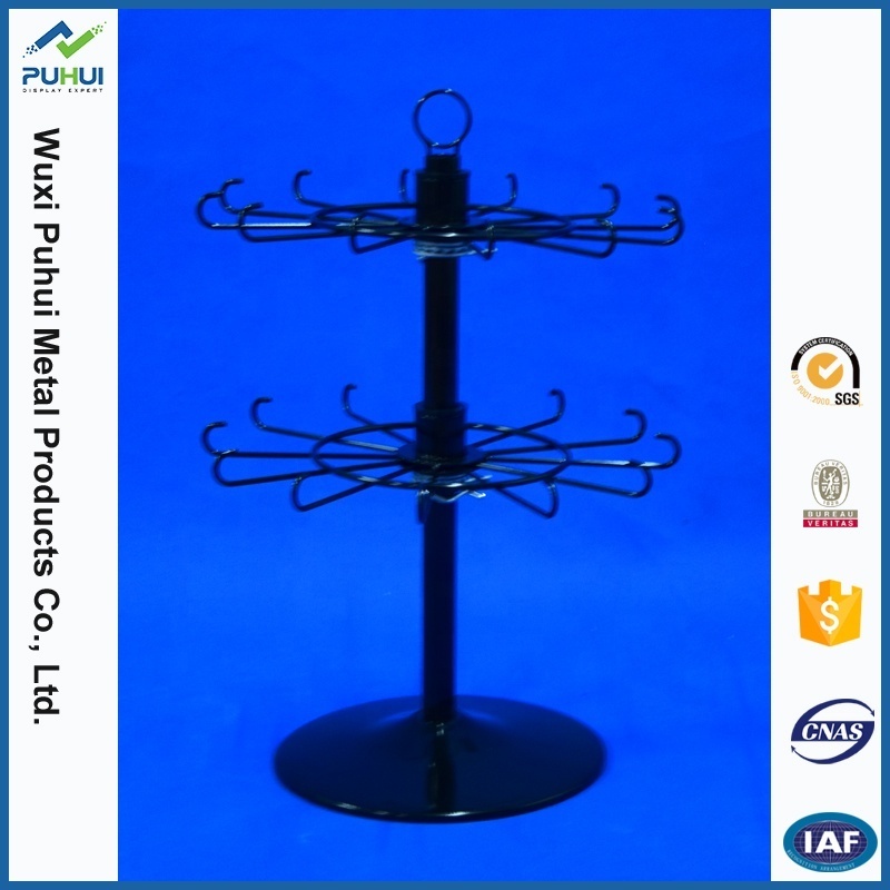 retail shop fixture iron steel Peg Prongs Hanging revolving counter stand metal promotion retail cables ties display rack