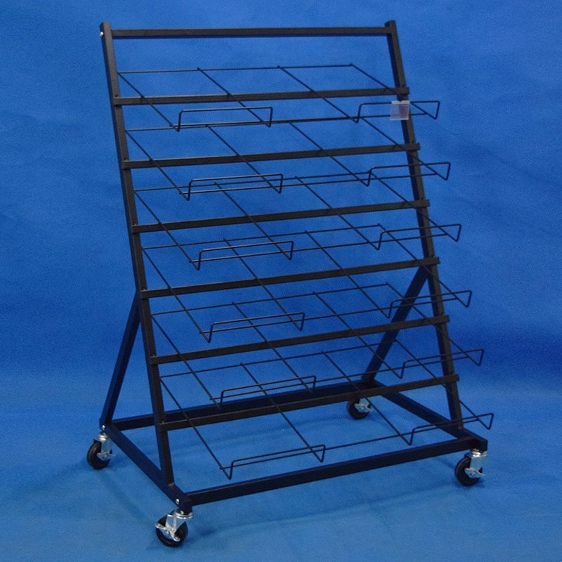 Retail Store POS Floor Standing Multi Tiers Wire Frame Tray Shelf Steel Tubular Rugs Display Metal Fixture Rack