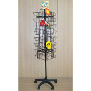 gift shop metal retail fixture custom Floor Standing Wire frame pocket  swivel Greeting Card Display Rack