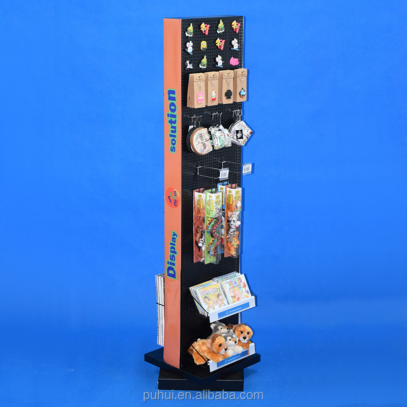 stock floor retail stores steel pegboard rack products presentation pop two sides metal display stand