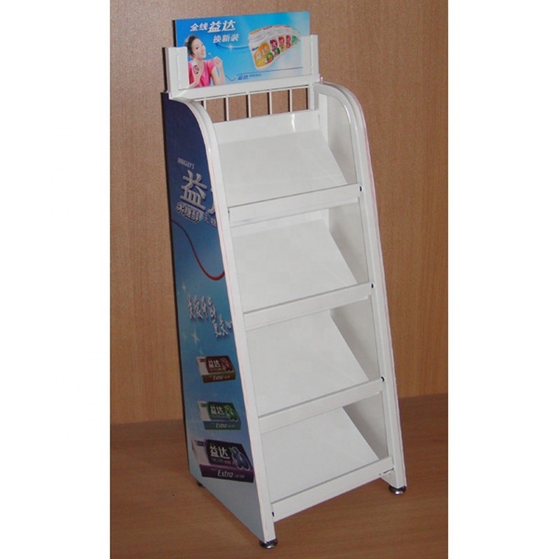 food shop counter standing retail display steel fixture 4 layers shelf pos promotion metal snack candy bar pop rack