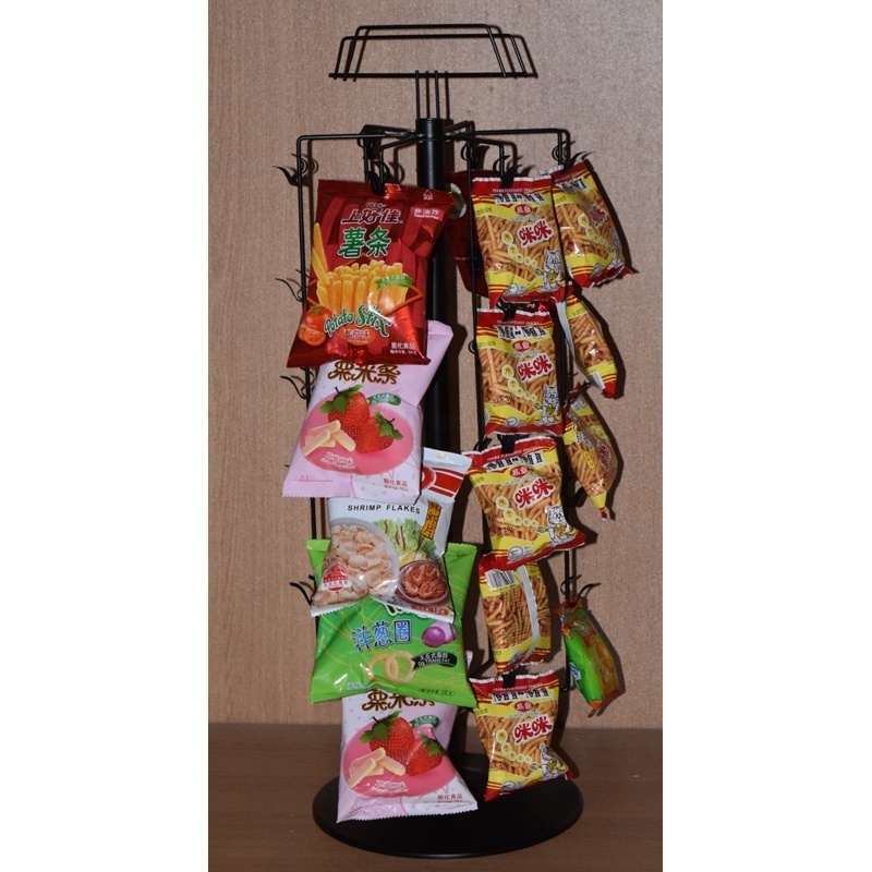 professional factory retail shop fixture steel pipe frame metal wire frame holder custom snacks food display rack