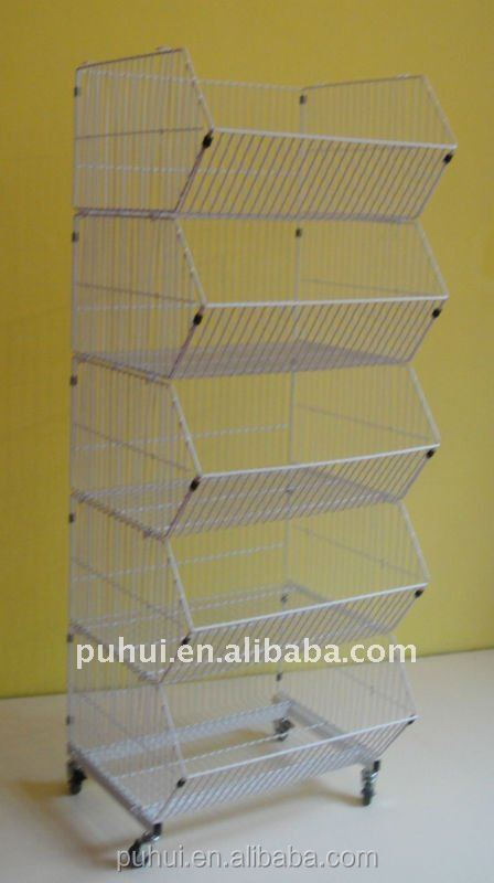 movable floor standing plush toys store fixture retail display 3 tiers shop storage angle adjustable wire basket rack