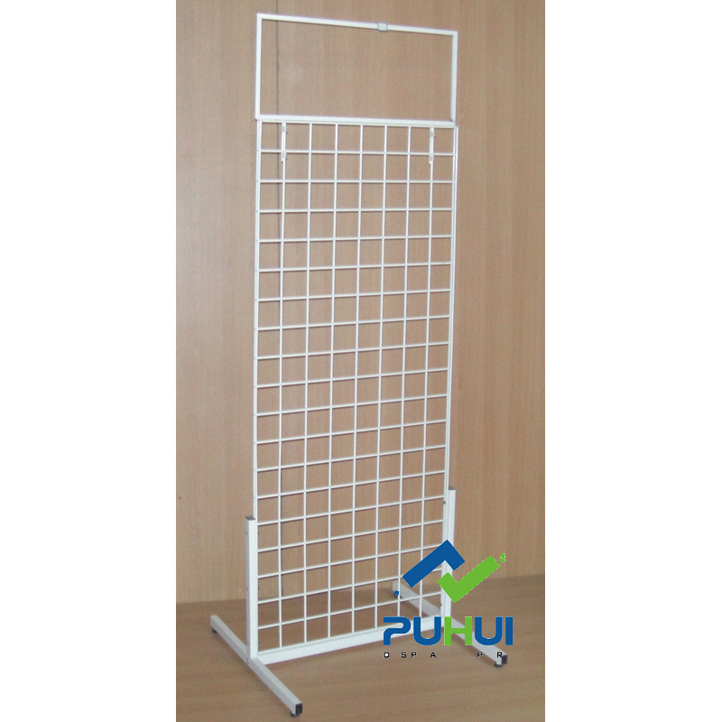 merchandise exposition retail store universal fixture steel wire grid panel wall double sided metal stand display