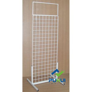 merchandise exposition retail store universal fixture steel wire grid panel wall double sided metal stand display