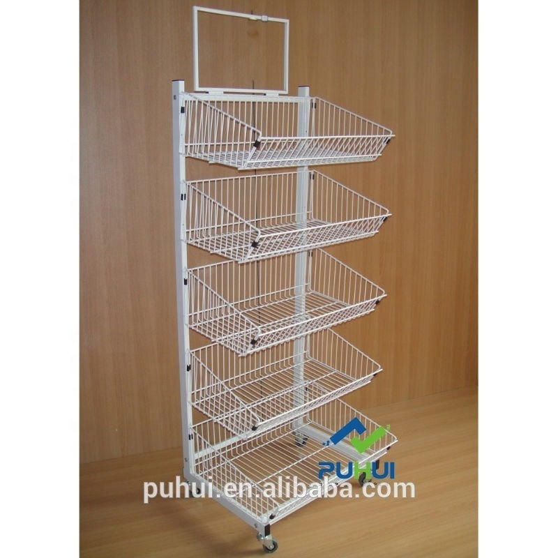 movable floor standing plush toys store fixture retail display 3 tiers shop storage angle adjustable wire basket rack