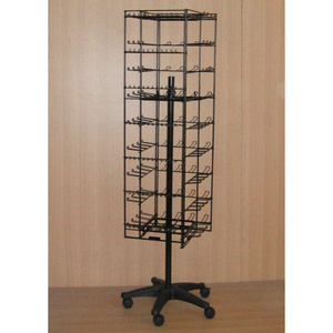 four faces steel rod wire peg hooks  retail shop fixture  floor standing metal rotary display rack for hanging items