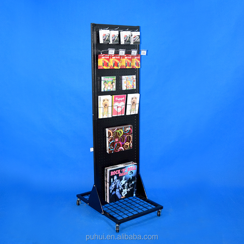 stock floor retail stores steel pegboard rack products presentation pop two sides metal display stand