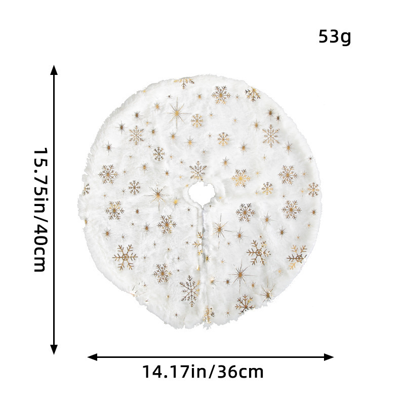 Puindo Customized 16inch White Plush Xmas Tree Skirt with Snowflake Holiday Party Christmas Decoration