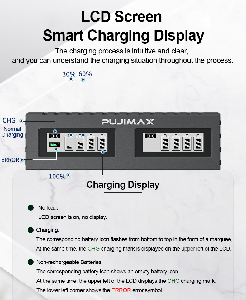 PUJIMAX rechargeable 1.5v aa aaa li ion batteries charger 8 slots multi battery charger usb lithium ion battery charger aa aaa