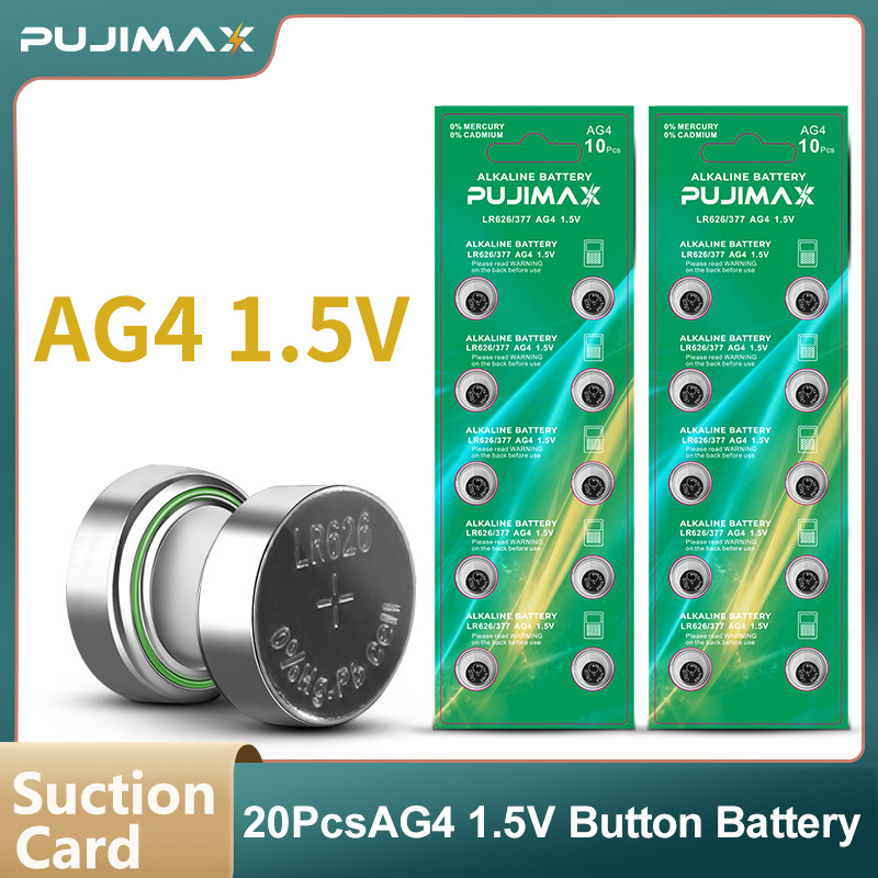 PUJIMAX Custom 200PCS AG Series Button Battery 10Pcs/Card AG4 LR626 Super Alkaline Cell 1.5V Button Battery For Digital Watch