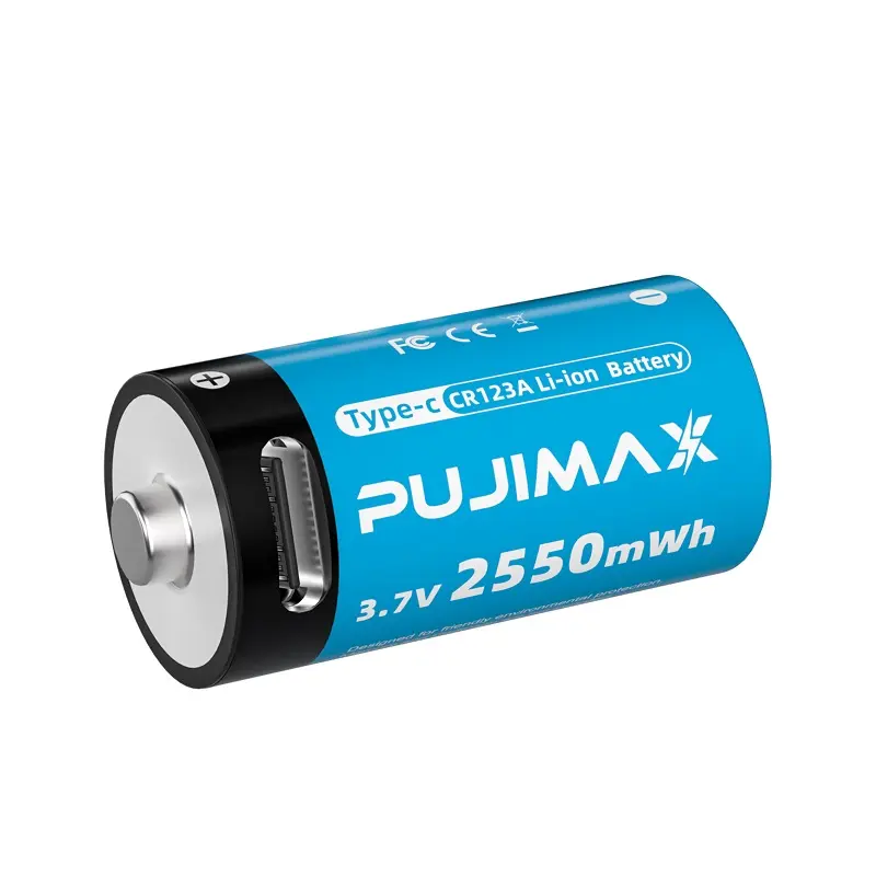 PUJIMAX 1 Pcs Type C Charging Lithium Battery 3.7V 2550mWh USB CR123A Battery 16340 Rechargeable Batteries With Charging Cable