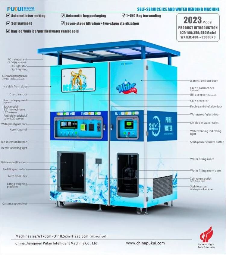 Commercial 2 in 1 Combined 320KG ice vending and water vending machine