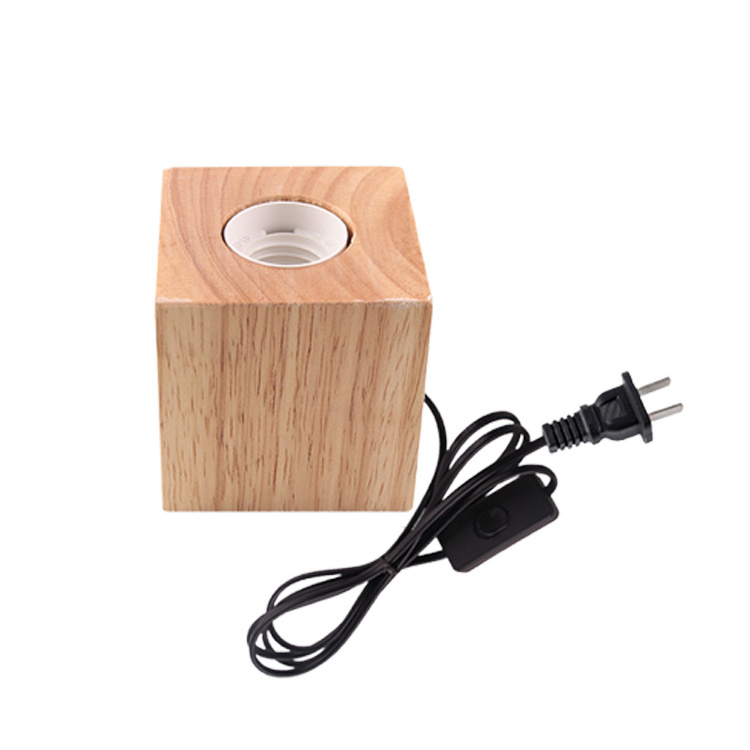 Solid Wood Base Small Table Lamp Wooden LED in-line Button Light Base Lighting Accessories E27 Screw Small Night Light