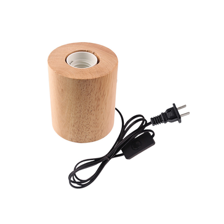 Solid Wood Base Small Table Lamp Wooden LED in-line Button Light Base Lighting Accessories E27 Screw Small Night Light