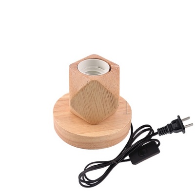 Hot 230V Retro Wood Table Lamp E27 Socket Vintage Desk Lamp Base Holder EU Plug Bedside Lamp Decor Wooden Base Table Light