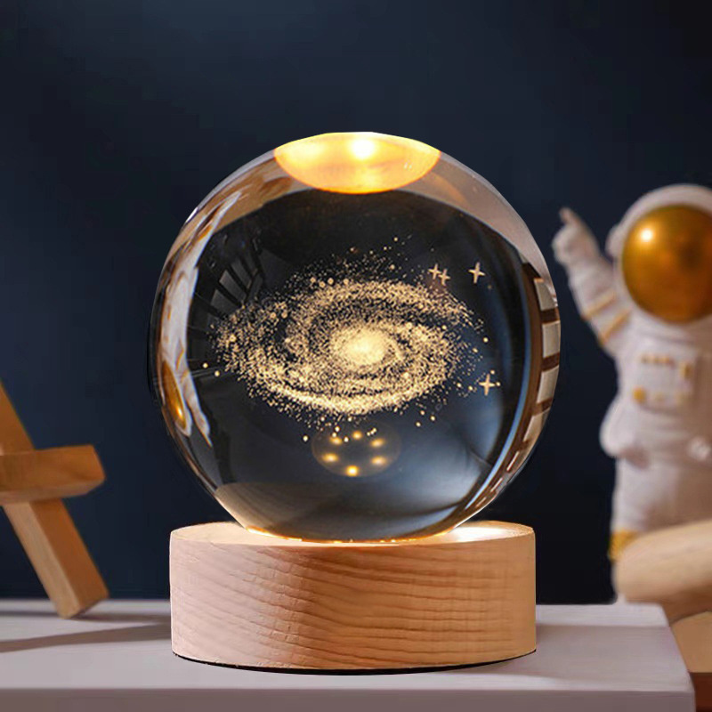 Luxury Crystal Table Lamp 3d Art Night Lamp Luminous Crystal Ball Decoration Solar System Led Night Lights Desktop Decor