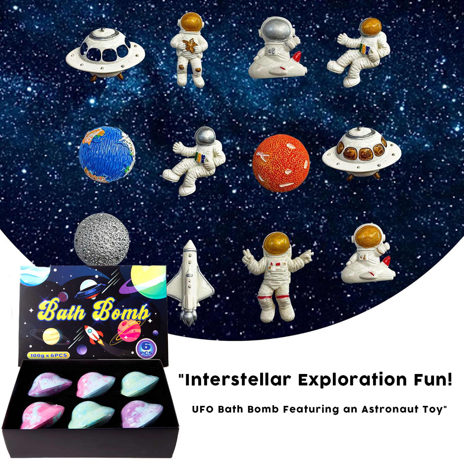 Kids Luxury Gifts Set Surprise Astronauts Toys Inside Galaxy UFO Shape Bathbombs Organic Bath Bombs