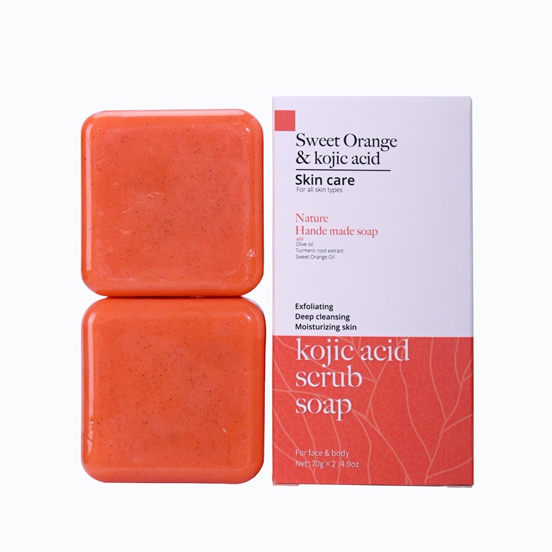 Stock 2Pcs Exfoliate Tumeric Lemon Orange Kojic Acid Whitening Soap With Glutathione