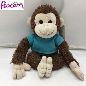 China Factory Stuffed Plush Monkey Animal Toy with Blue T-Shirt Baby Toys Zoo Gifts