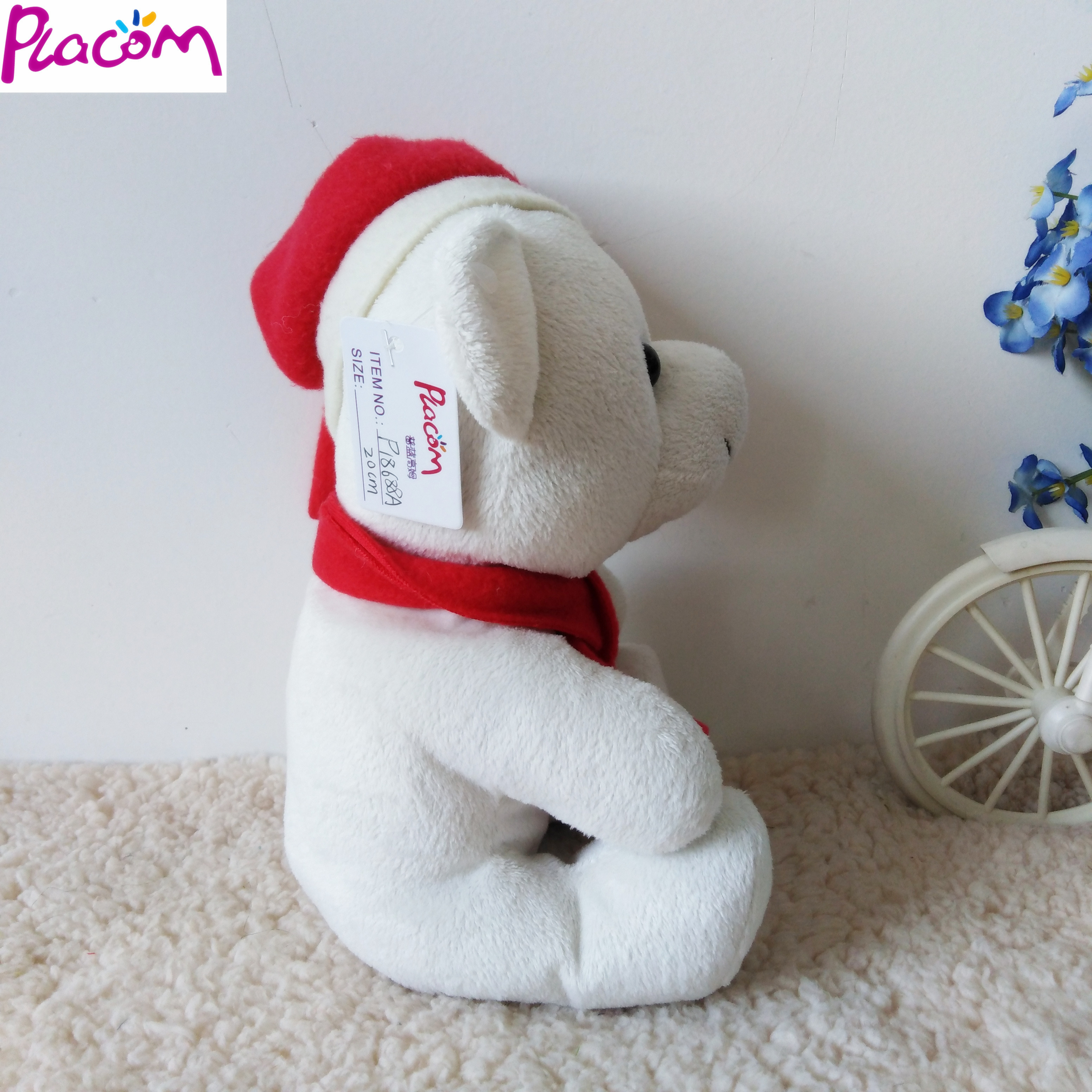 Custom Christmas day gifts plush white bear with red hat and scarf stuffed bear soft toys