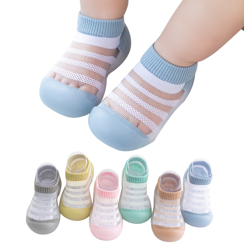 Toddler Cute Anti Slip Newborn Ankle Ice Silk Terry Baby Kids Child Shoes Socks Rubber Sole