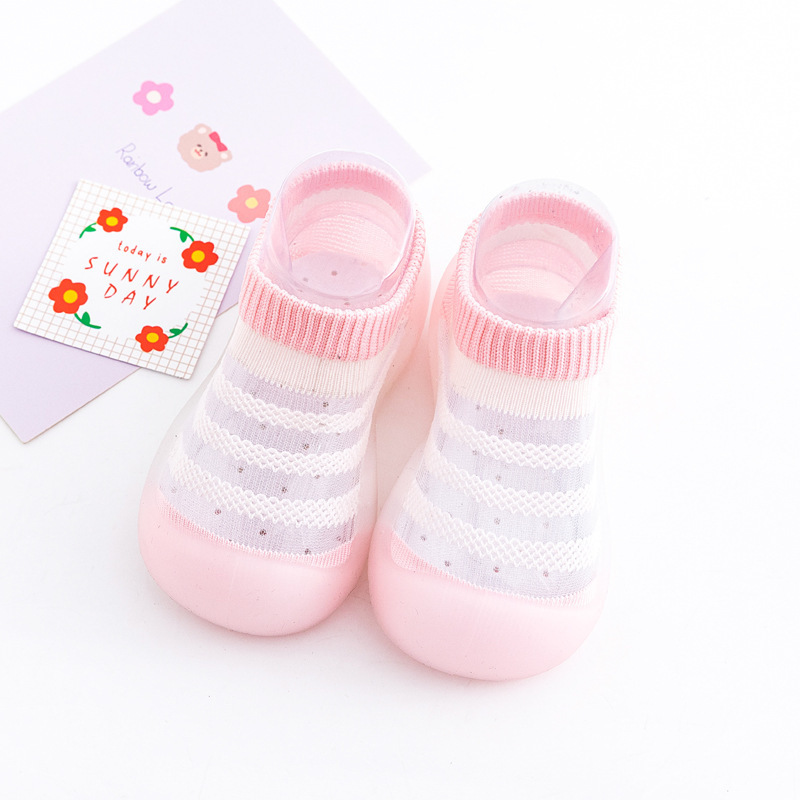 Toddler Cute Anti Slip Newborn Ankle Ice Silk Terry Baby Kids Child Shoes Socks Rubber Sole