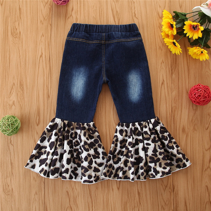 2021 girls jeans trousers kids navy blue flared bell bottoms with button children casual denim pants baby children long pants