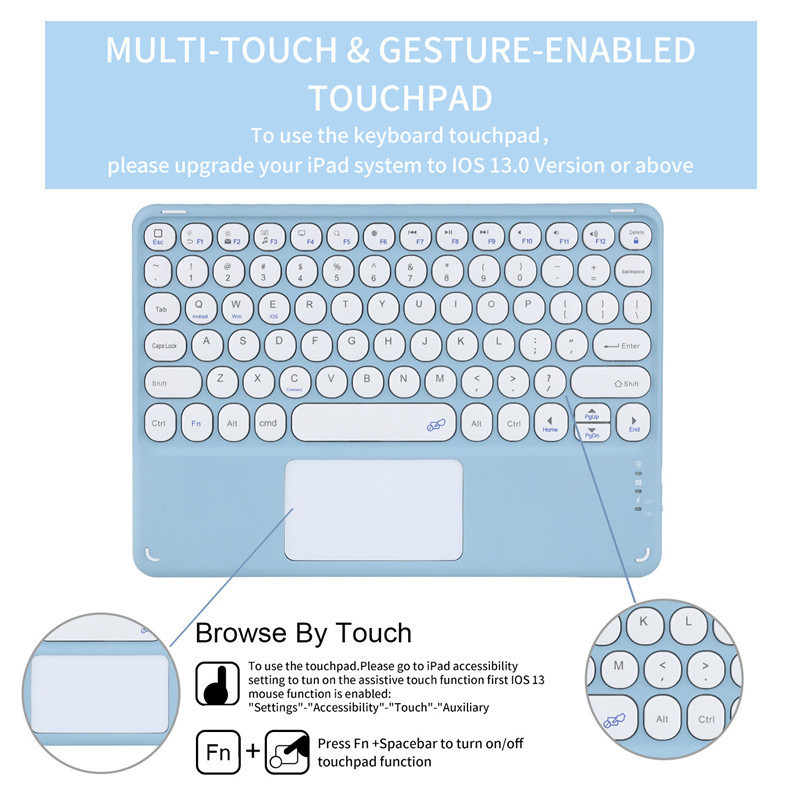 Wireless Touch Pad Keyboard round Keycaps Case for IPad Pro 11inch 2018 2020 Air4 Magnetic Cover Built-in Pencil Holder