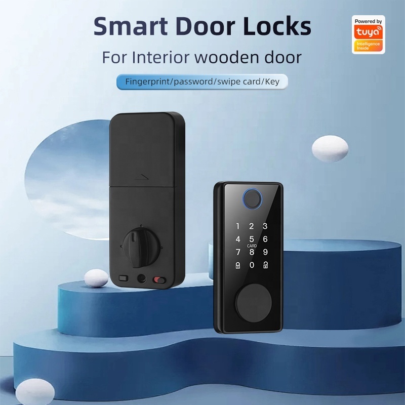 Pulido Biometric Fingerprint Deadbolt Electric Bolt Door Lock With Tuya Wifi Rim Lock Source Factory