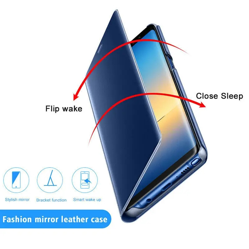 Luxury Smart Mirror Flip Phone Case for Samsung Galaxy S24 Plus Clear View Leather Stand Back Cover S23 Ultra Tablet Covers