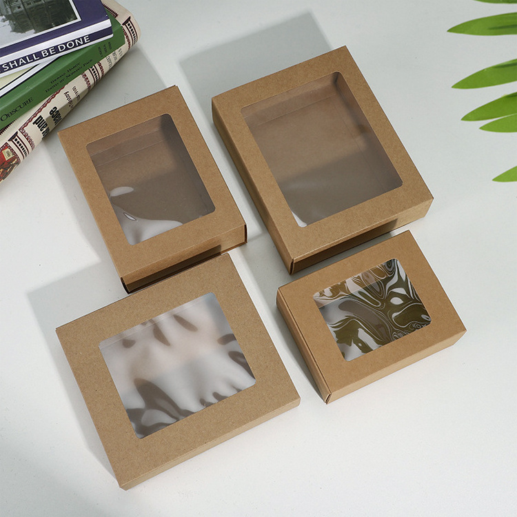 biodegradable kraft packaging drawing box package slide drawer paper gift box with window clear for tea socks cosmetics jewelry