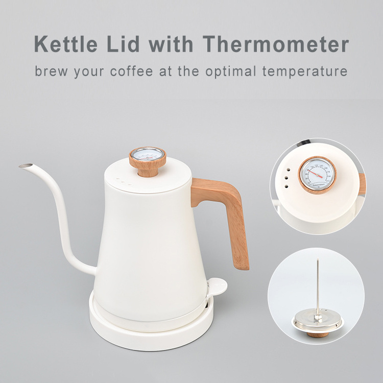 1000w fast boiling water  wooden handle tea coffee electric gooseneck kettle with thermometer